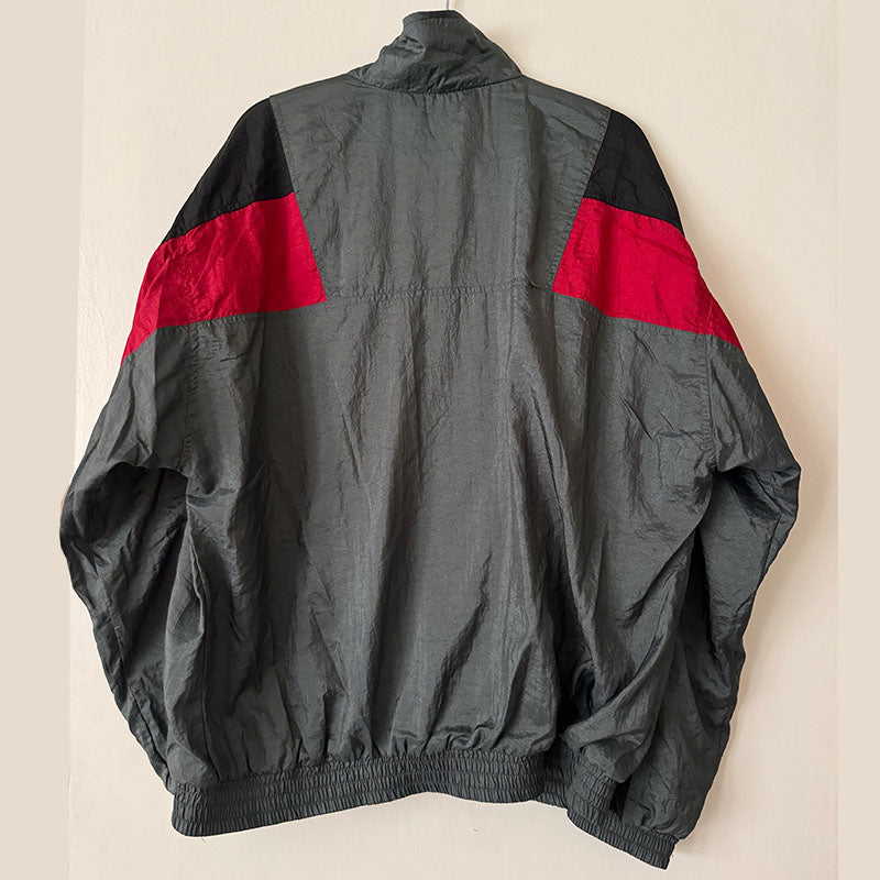 Grey/Black/Red Vintage Windbreaker - L