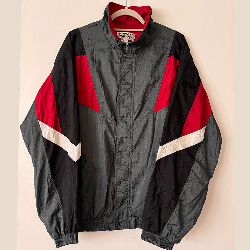 Grey/Black/Red Vintage Windbreaker - L