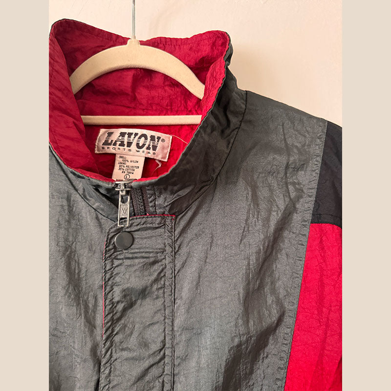 Grey/Black/Red Vintage Windbreaker - L