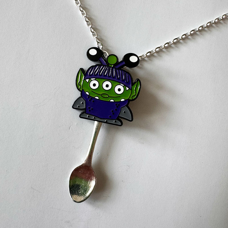 'Purple Pizza Planet Alien' Spoon Necklace