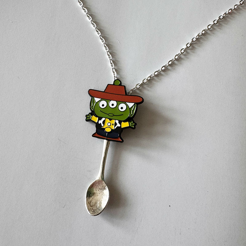 'Cowboy Pizza Planet Alien' Spoon Necklace