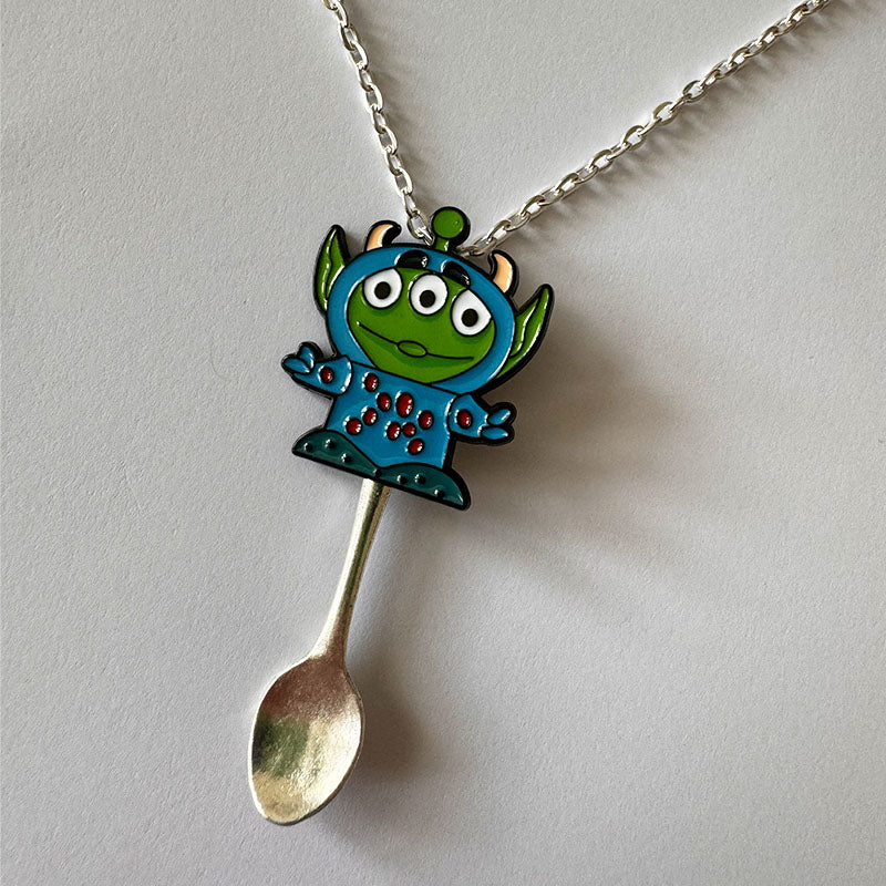'Blue Pizza Planet Alien' Spoon Necklace