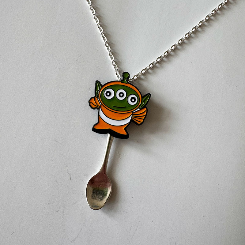 'Orange Pizza Planet Alien' Spoon Necklace