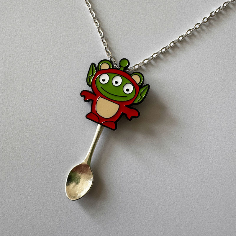 'Red Pizza Planet Alien' Spoon Necklace
