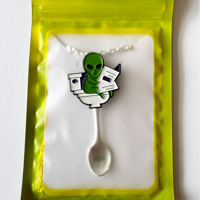 'Alien on the Toilet' Spoon Necklace