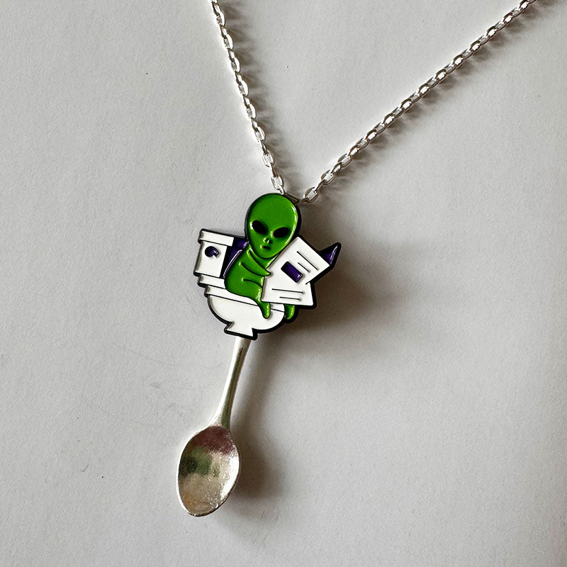 'Alien on the Toilet' Spoon Necklace