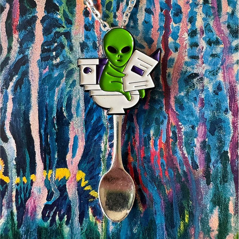 'Alien on the Toilet' Spoon Necklace
