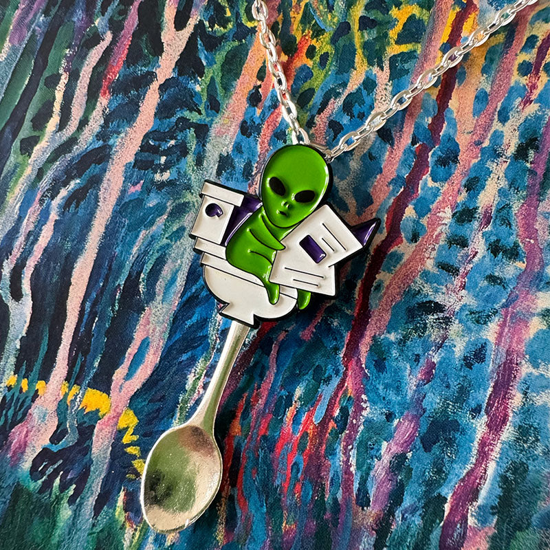 'Alien on the Toilet' Spoon Necklace